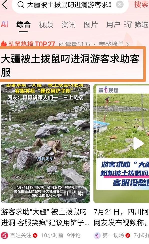 无人机被土拨鼠叼进洞 游客求助客服